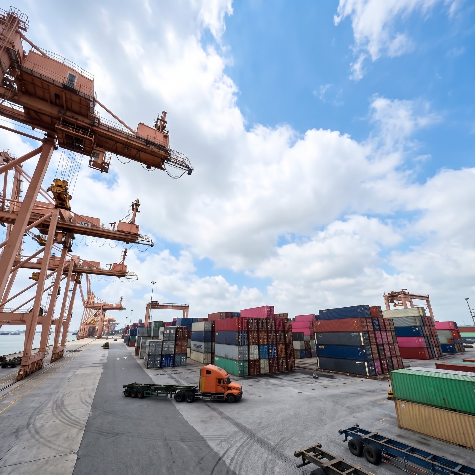 Container Trucks at Port Terminal